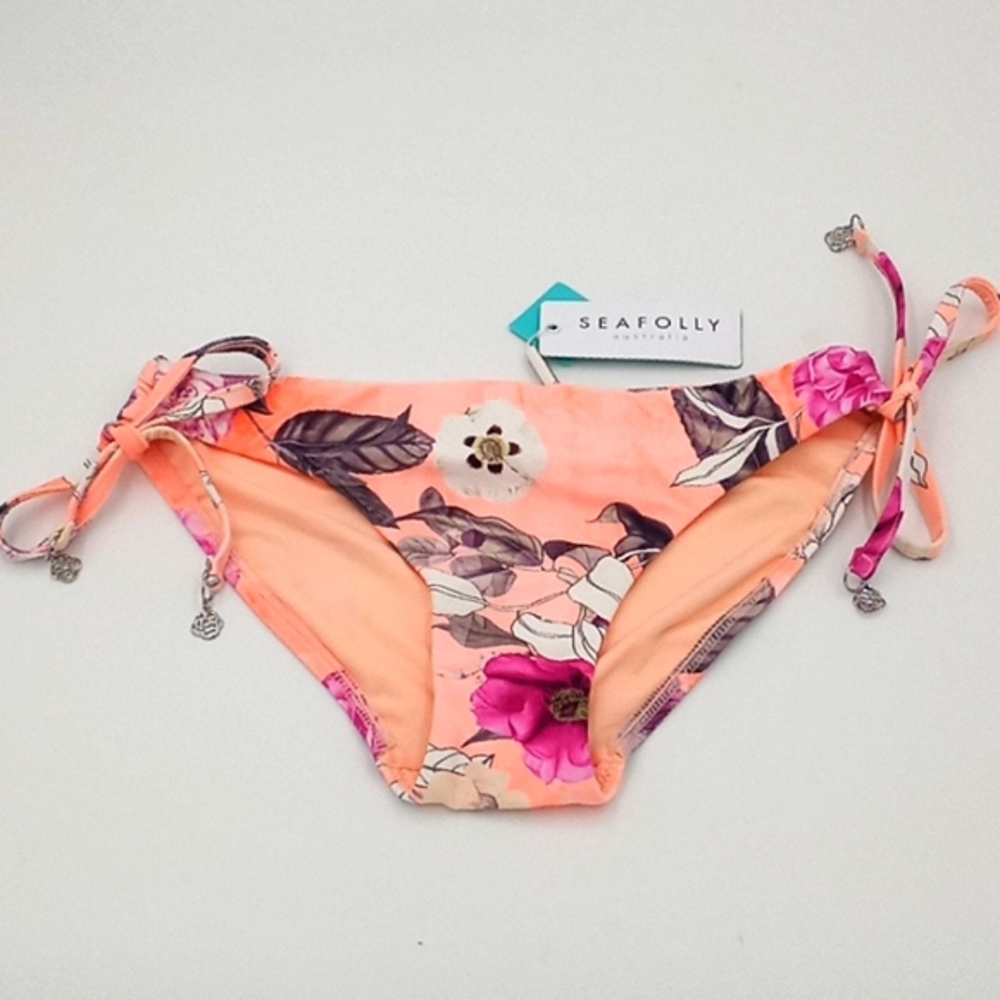 Seafolly Modern Love Loop Tie Side Hipster Bikini Bottom Peach US 6